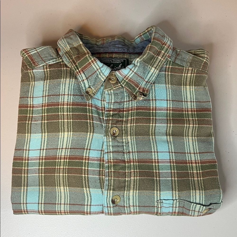 Woolrich Green Plaid Flannel Button Down Shirt Size Medium